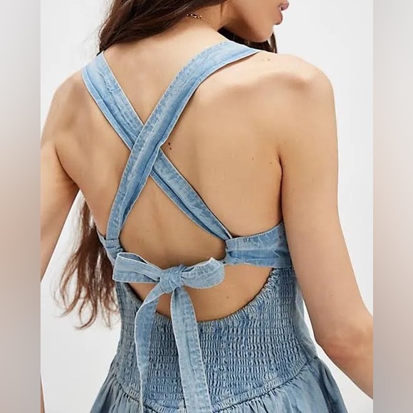 FREE PEOPLE Laurel Denim Mini Dress Light Wash XL nwt - Picture 11 of 16